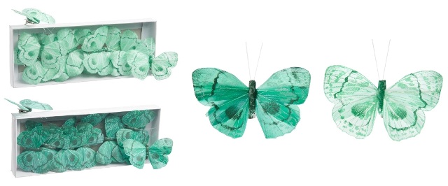 картинка Набор из 12 шт декор на клипсе "Бабочки" бирюза в ассортименте 5,5х1,5х9,5см