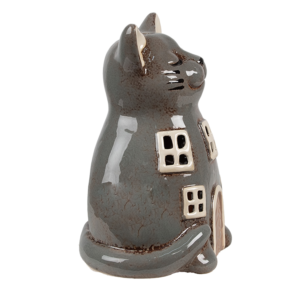 картинка Подсвечник "Кот" серый 15x12x21см