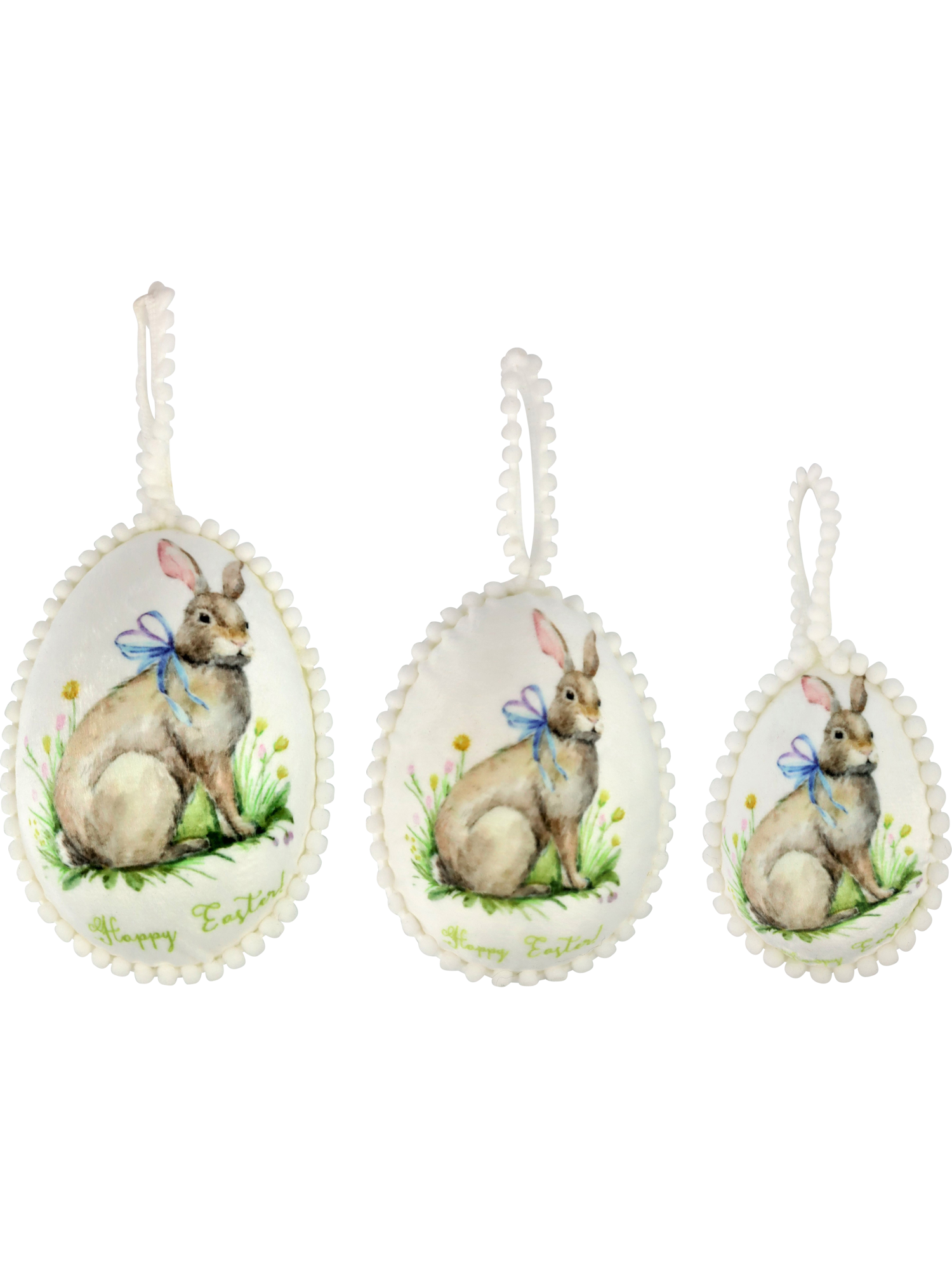 картинка Набор из 3-х шт Декор подвесной "Яйцо-кролик с бантом" 8x15/9x13/7,5x10см