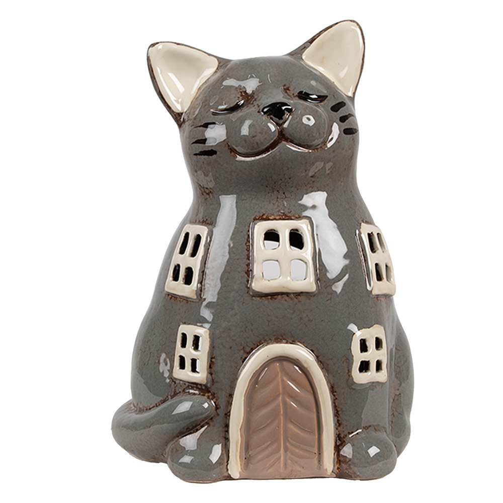 картинка Подсвечник "Кот" серый 15x12x21см