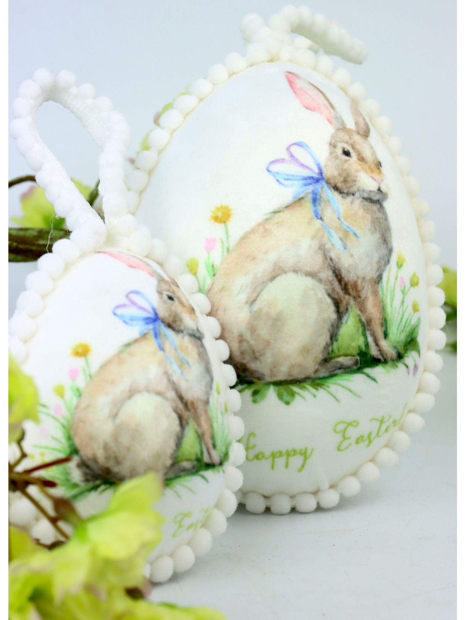 картинка Набор из 3-х шт Декор подвесной "Яйцо-кролик с бантом" 8x15/9x13/7,5x10см