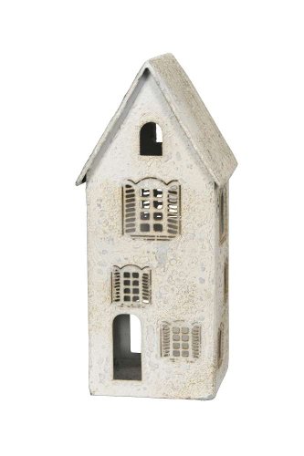 картинка Подсвечник "Домик" средний античный крем 11,5x11,5xH26см