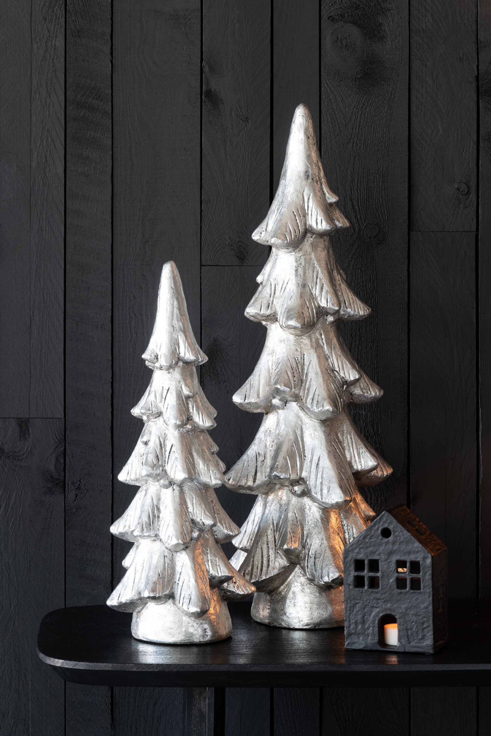 картинка Декор "Елка" гигант серебряный антик 28x28x74см